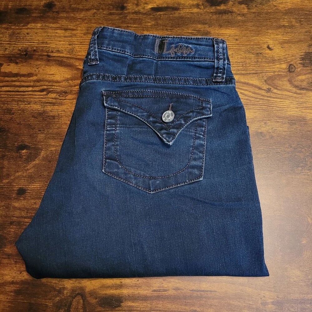 KFTK Jeans Size 8 Viv Toothpick Skinny Mid Rise Button Flap Dark Wash Stretch